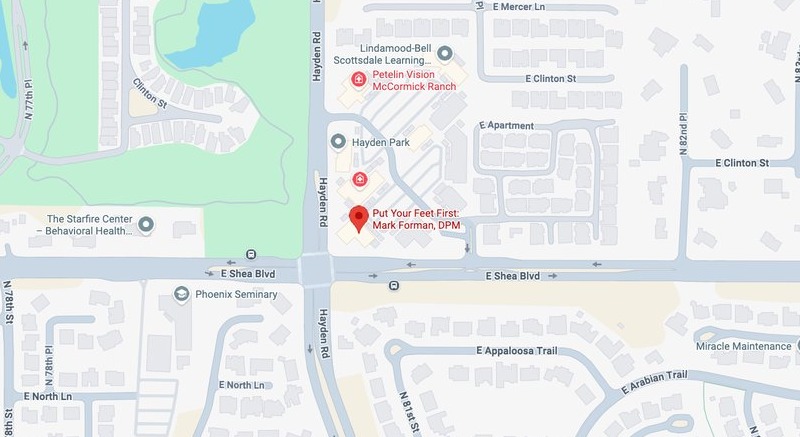 Map showing Put Your Feet First near N. Hayden Rd and E. Shea Blvd, Scottsdale, AZ